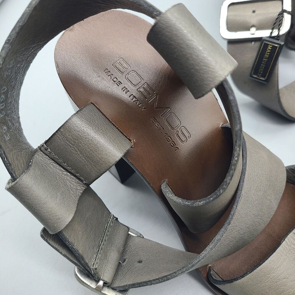 Boemos Italy Sandals Block Heel Dark Gray Leather Square Toe 38/ US 8-8.5 new - Picture 9 of 11